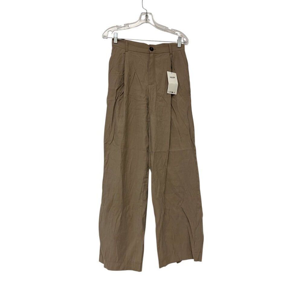 Zara Womens Dress Pants Size XS Brown Wide Leg Pleated Trousers Modal Poly NWT